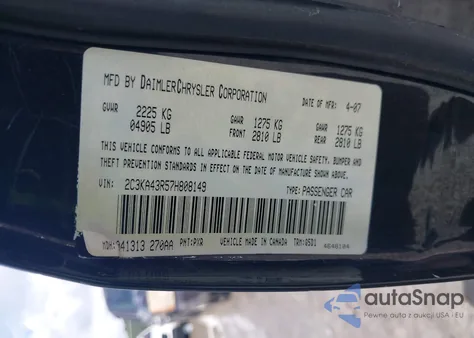 2007 Chrysler 300 z USA, uszkodzony, nr VIN 2C3KA43R57H808149